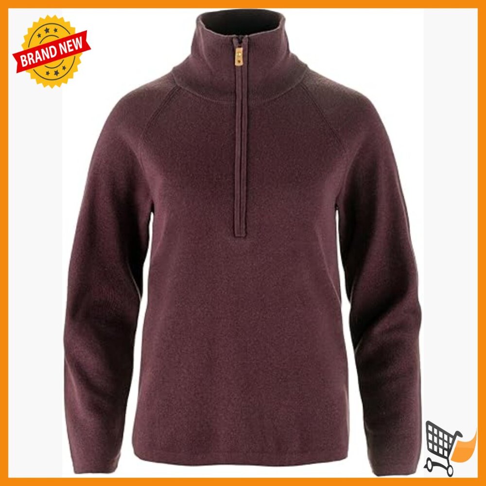 Recycled Polyester Fleece Half Zip Sweater Relaxed Fit Mock Neck